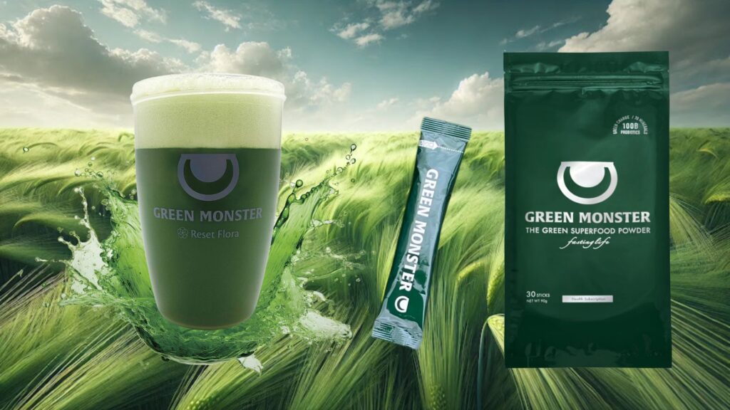 大麦若葉の畑の中のグリーンモンスター