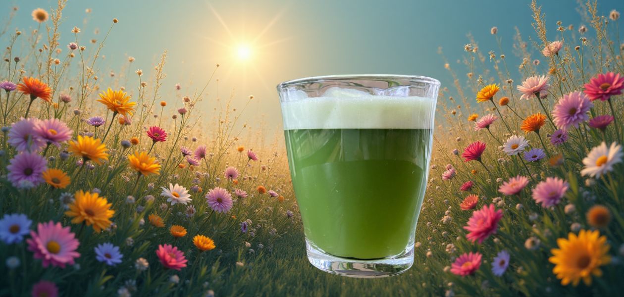 腸内フローラの花畑の中のグリーンモンスター